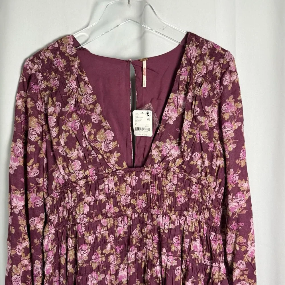 Free People “Keep You” Mini Dress In Berry Combo Floral Sz Small New
